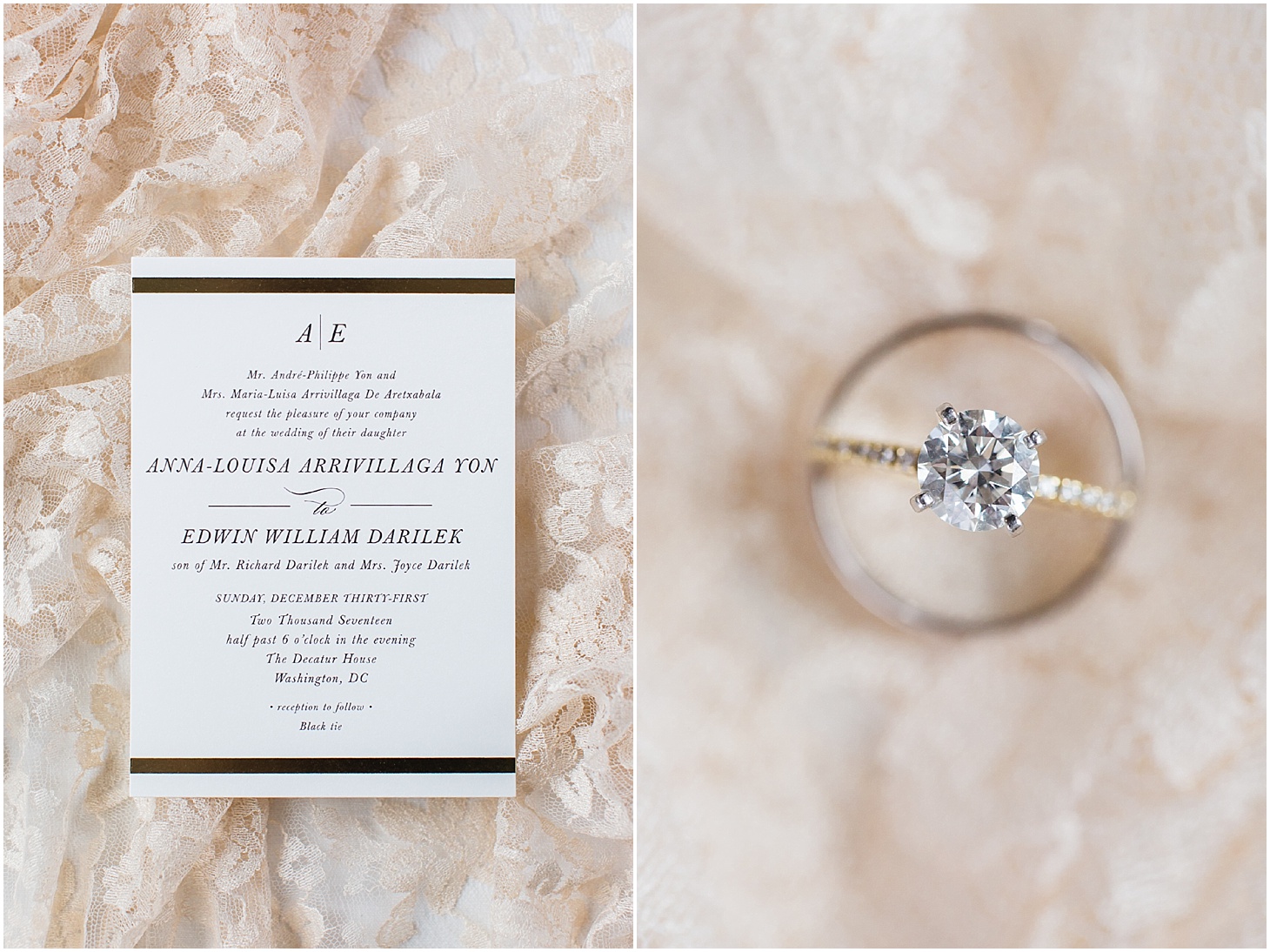 Minted Invitation and Cartier Engagement Ring Detail | French-Inspired New Years Eve Wedding at the Decatur House | Sarah Bradshaw Photography | Washington DC Wedding Photographer