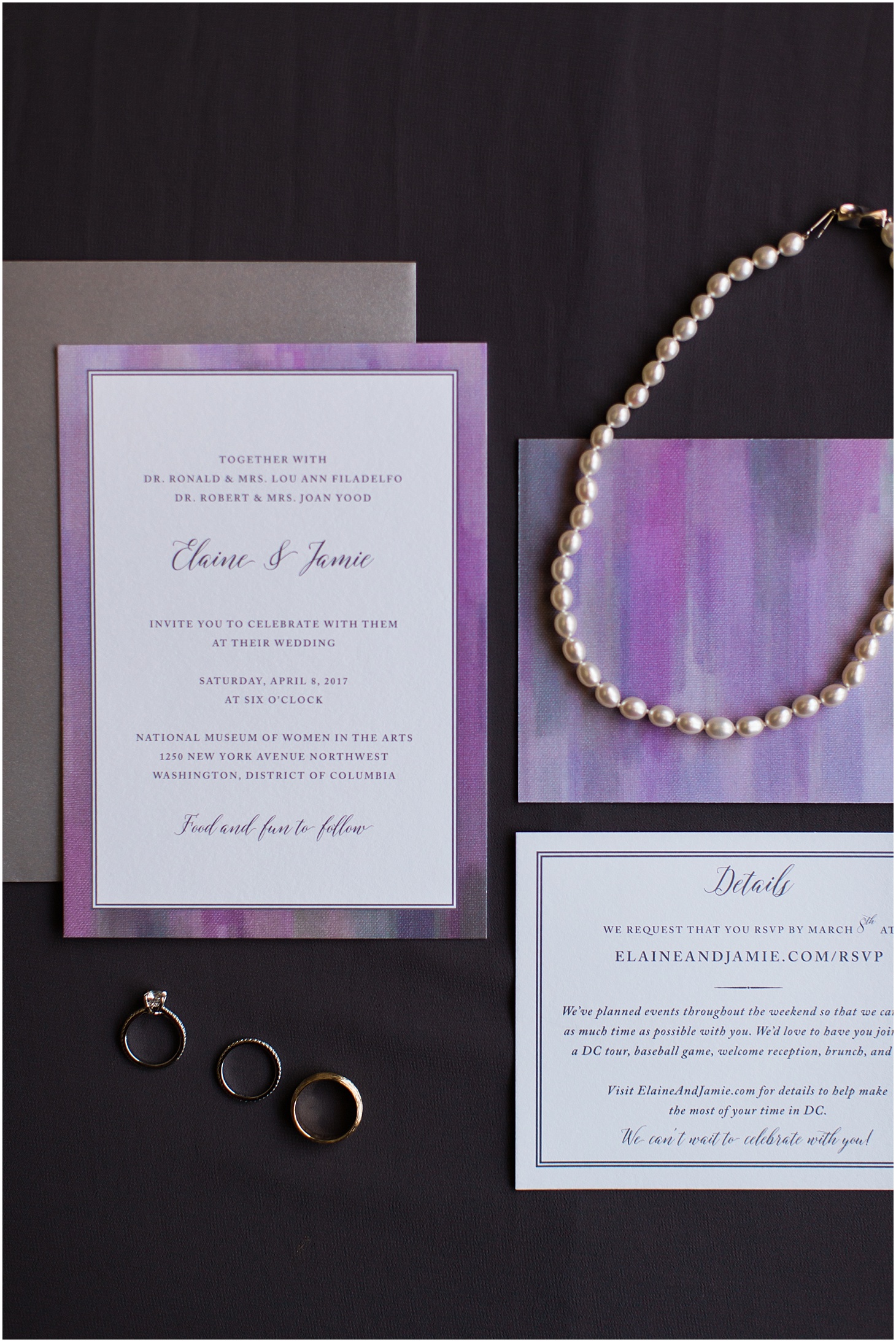 Lilac Wedding Invitation Suite by Paperzest, Museum-Inspired Spring Wedding at National Museum of Women in the Arts, Sarah Bradshaw Photography, DC Wedding Photographer