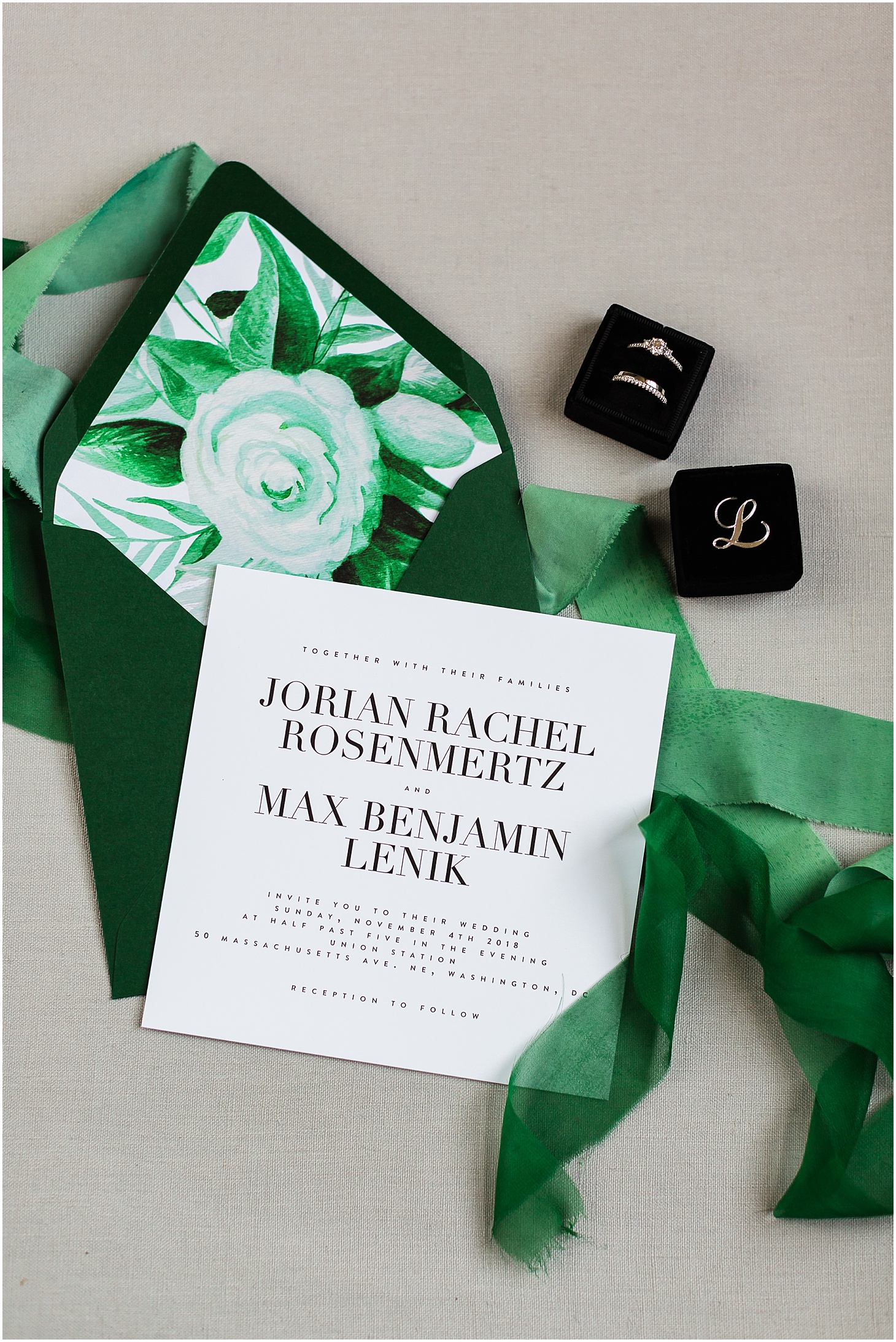 Emily Baird Design Invitation Suite, Hexagon-Inspired Emerald Wedding at Union Station in Washington DC, Sarah Bradshaw Photography