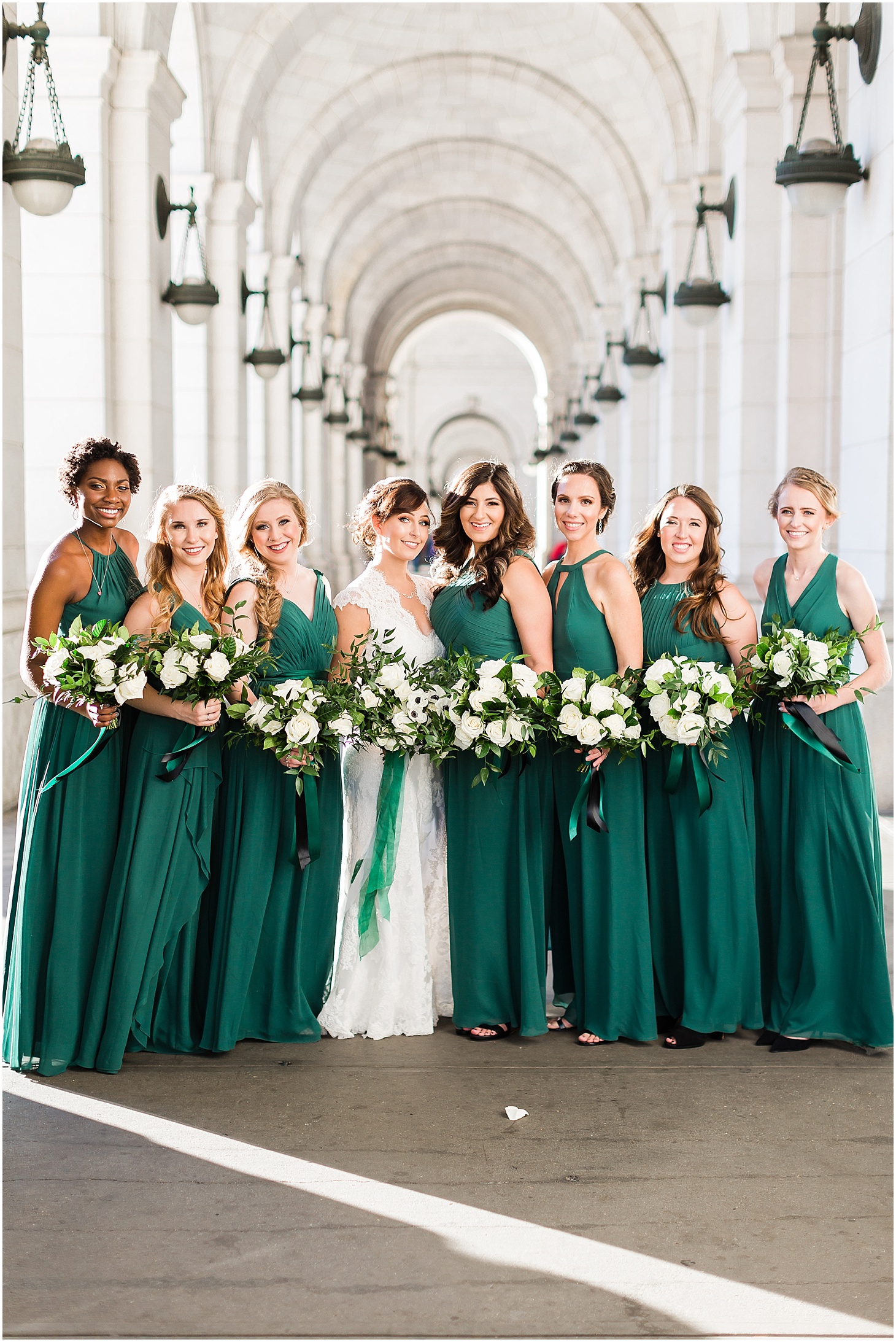 Bridal Party at Union Station, Hexagon-Inspired Emerald Wedding at Union Station in Washington DC, Sarah Bradshaw Photography