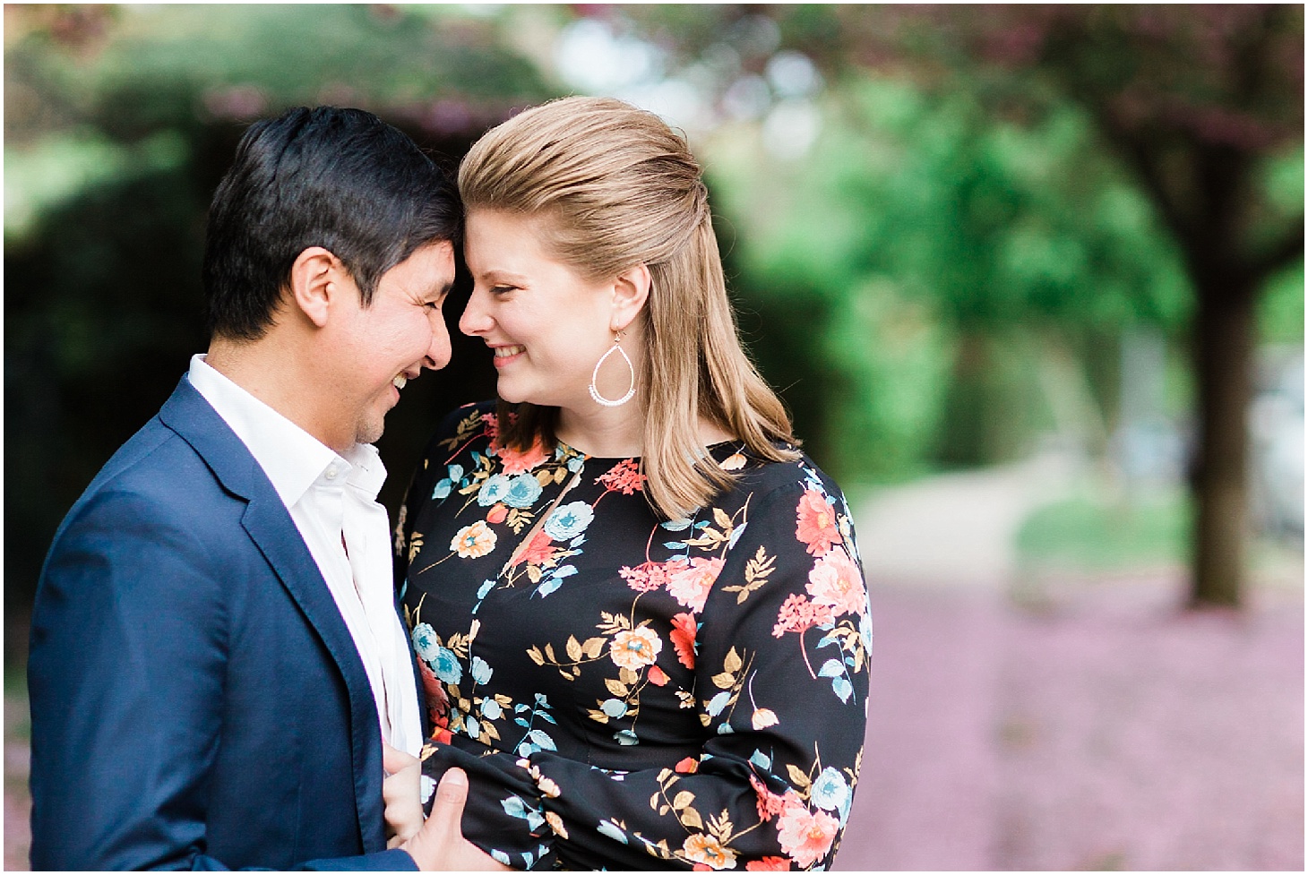 Engagement Portraits with Cherry Blossoms in NYC, Springtime Engagement in Queens NYC, Sarah Bradshaw Photography