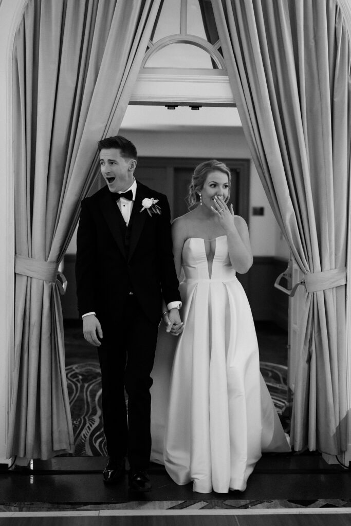 bride & groom seeing Crystal Ballroom wedding at Historic Cavalier Hotel in Virginia Beach by Sarah Bradshaw Photography